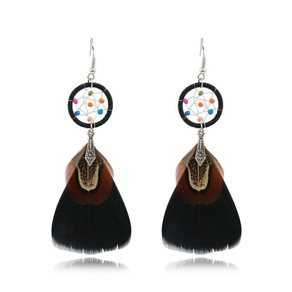 Boho Dreamcatcher Feather Earrings