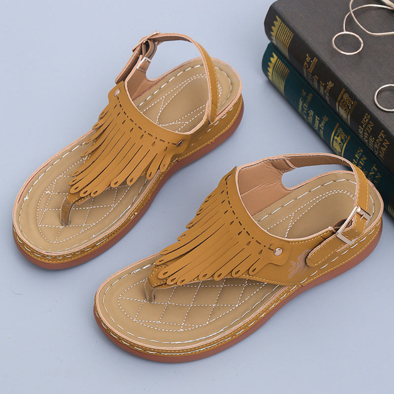 Boho Fringe Elizabeth Ainsley Wedge Thong Sandals
