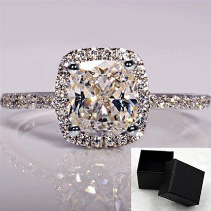 Cushion Cut Halo Engagement Ring – Pavé Diamond Band