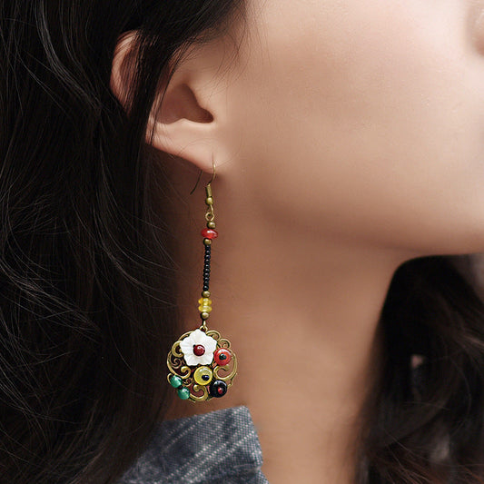Bohemian Vintage Floral Beaded Dangle Earrings – Multicolor Ethnic Handmade Style