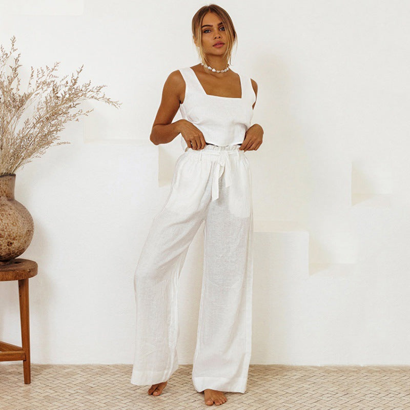 Relaxed Cotton Linen Vest Set by Elizabeth Ainsley