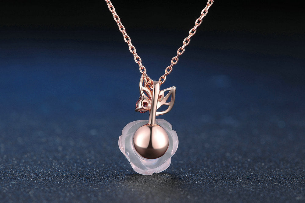 Flower Rose Quartz Gemstone Jewelry Set