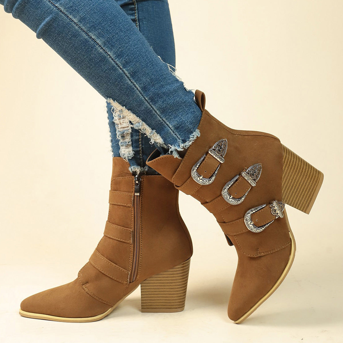 Elizabeth Ainsley Retro Buckle Boots - Chunky Heel Comfort
