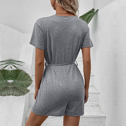 Chic Grey Elizabeth Ainsley Lace-Up Casual Jumpsuit