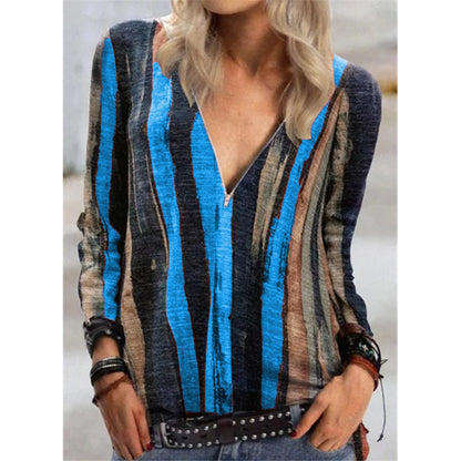 Vibrant Stripe Elizabeth Ainsley V-Neck Zip Top
