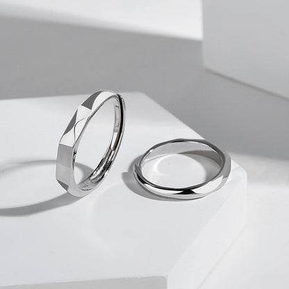 Minimalist Couple Rings Set – Faceted Promise Bands