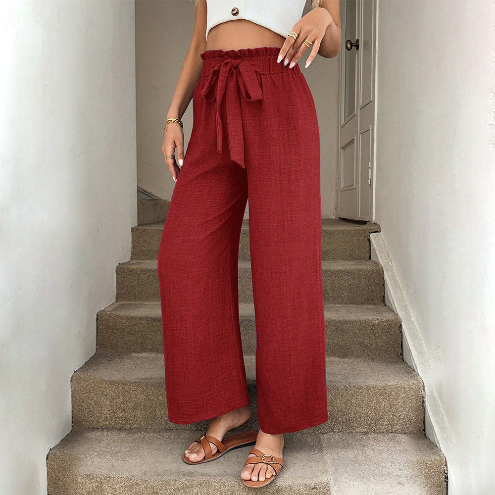 Red Wide-Leg Elizabeth Ainsley Drawstring Pants