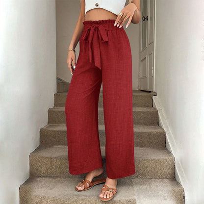 Red Wide-Leg Elizabeth Ainsley Drawstring Pants