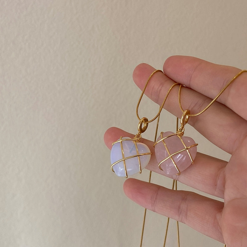 Gold Wire-Wrapped Moonstone Pendant Necklace