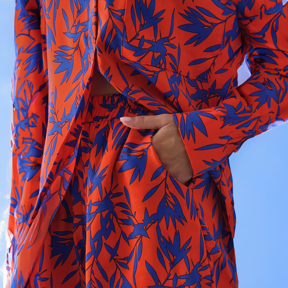 Vibrant Maple Leaf Elizabeth Ainsley Printed Shirt Set