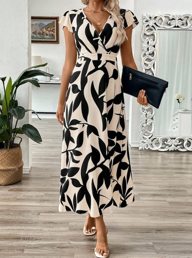 Elegant V-Neck Print Maxi Dress by Elizabeth Ainsley