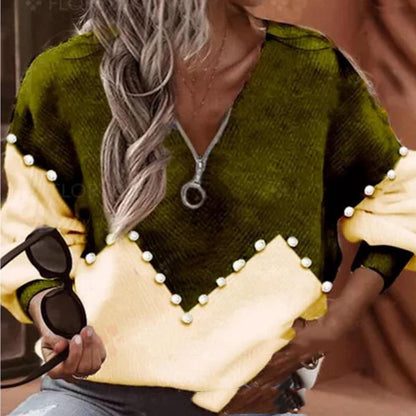 Chic Pearl Trim Elizabeth Ainsley Knitted Sweater Blouse