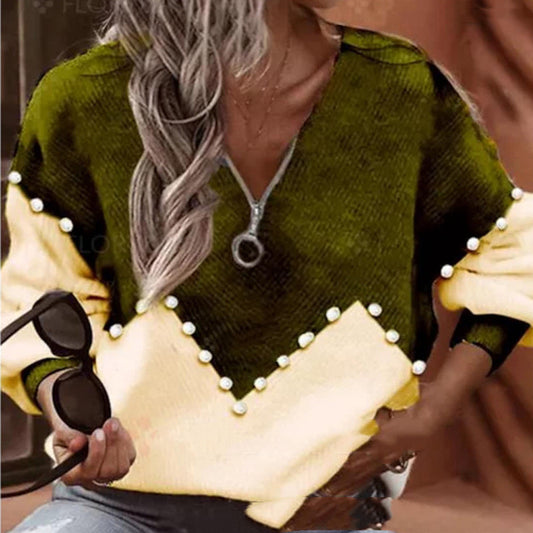 Chic Pearl Trim Elizabeth Ainsley Knitted Sweater Blouse