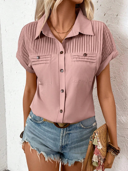 Pleated Shoulder Short Sleeve Top by Elizabeth Ainsley