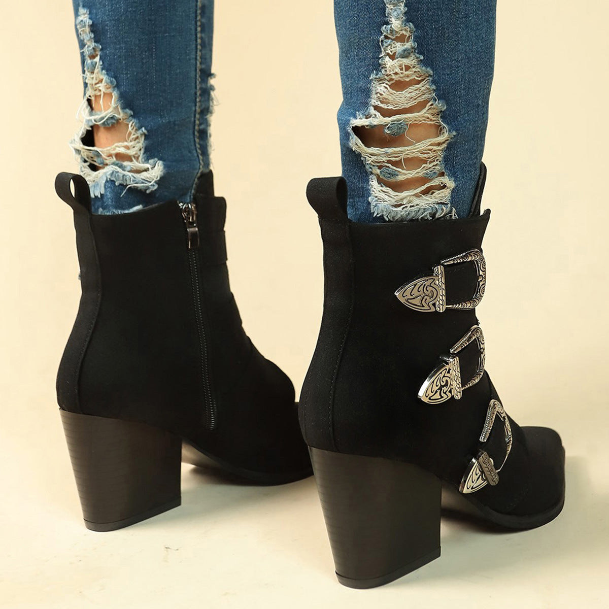 Elizabeth Ainsley Retro Buckle Boots - Chunky Heel Comfort