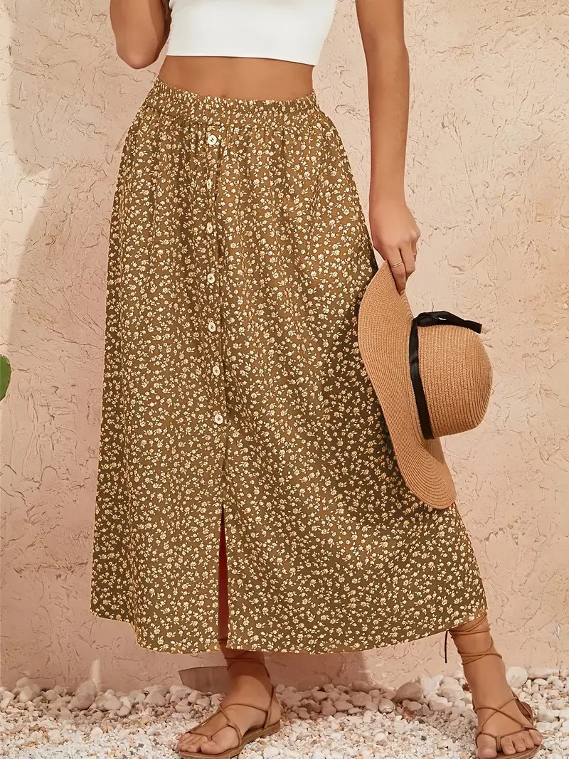 Pastoral Floral A-Line Skirt by Elizabeth Ainsley