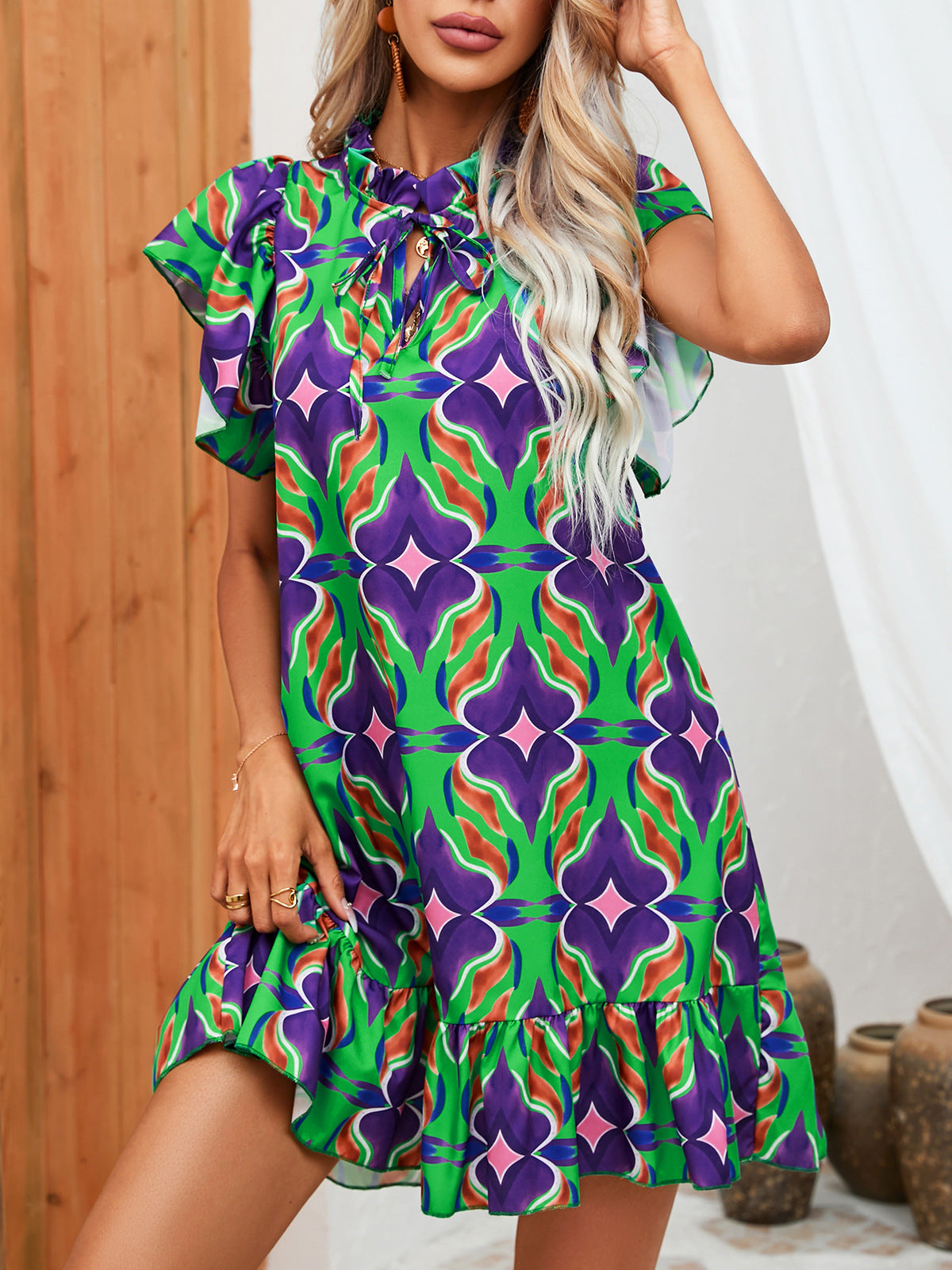 Vibrant Print Ruffle Dress by Elizabeth Ainsley