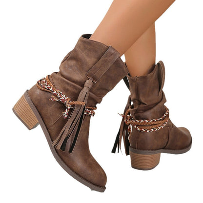 Elizabeth Ainsley Pleated Tassel Boots - Ergonomic Comfort