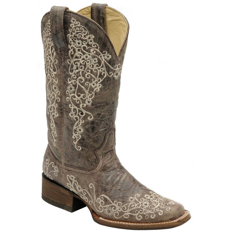 Elizabeth Ainsley Embroidered Mid-Calf Boots - Chunky Heel