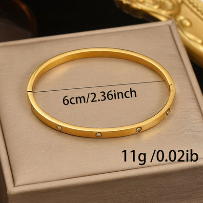 Minimalist Gold-Tone Bangle Bracelet with Crystal Accents