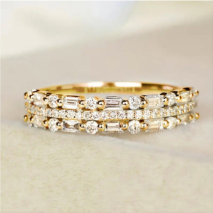 Triple Row Baguette and Round Eternity Band Ring