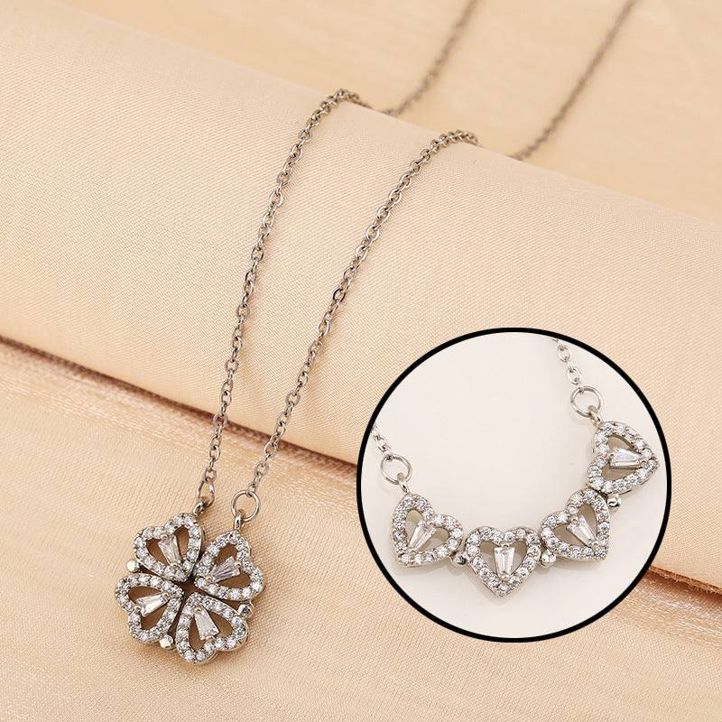 Gold Crystal Heart Cluster Necklace – Elegant Multi-Heart Pendant Chain
