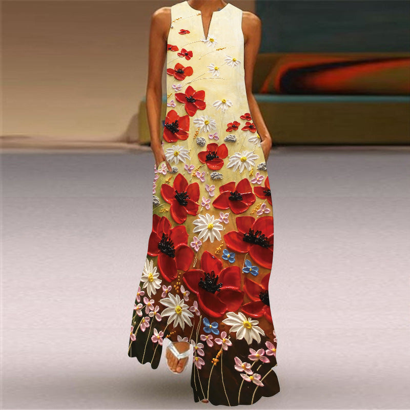 Vibrant Printed Maxi Dress Elizabeth Ainsley Sleeveless