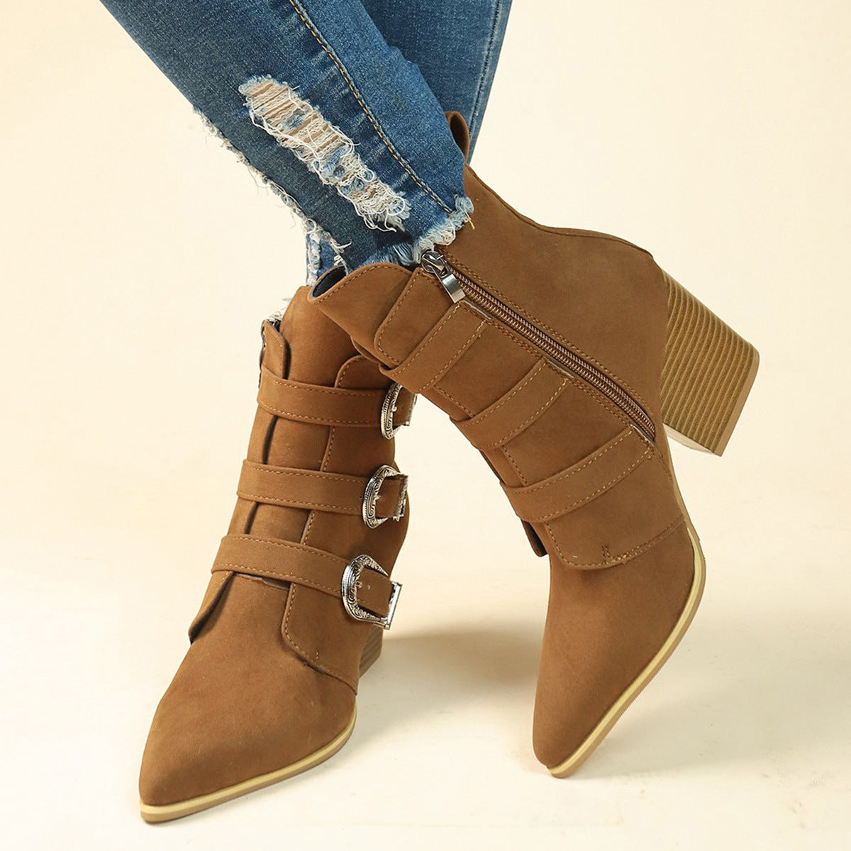 Elizabeth Ainsley Retro Buckle Boots - Chunky Heel Comfort