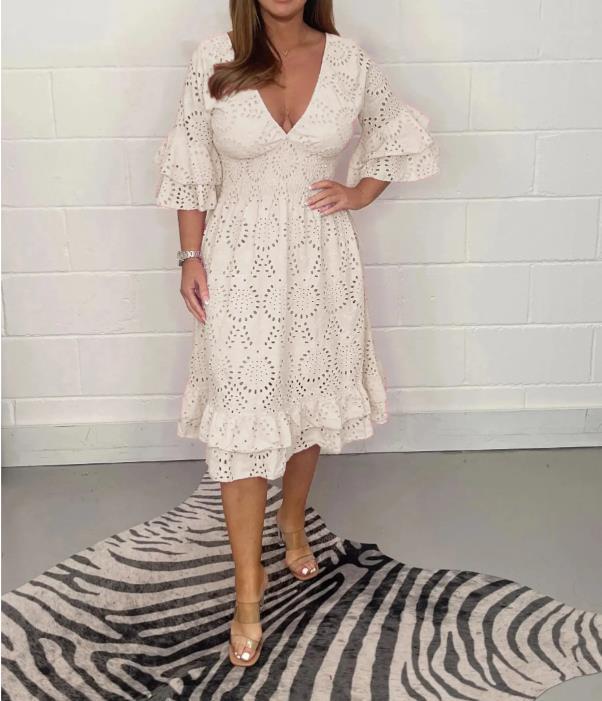 Chic Embroidered V-Neck Dress by Elizabeth Ainsley