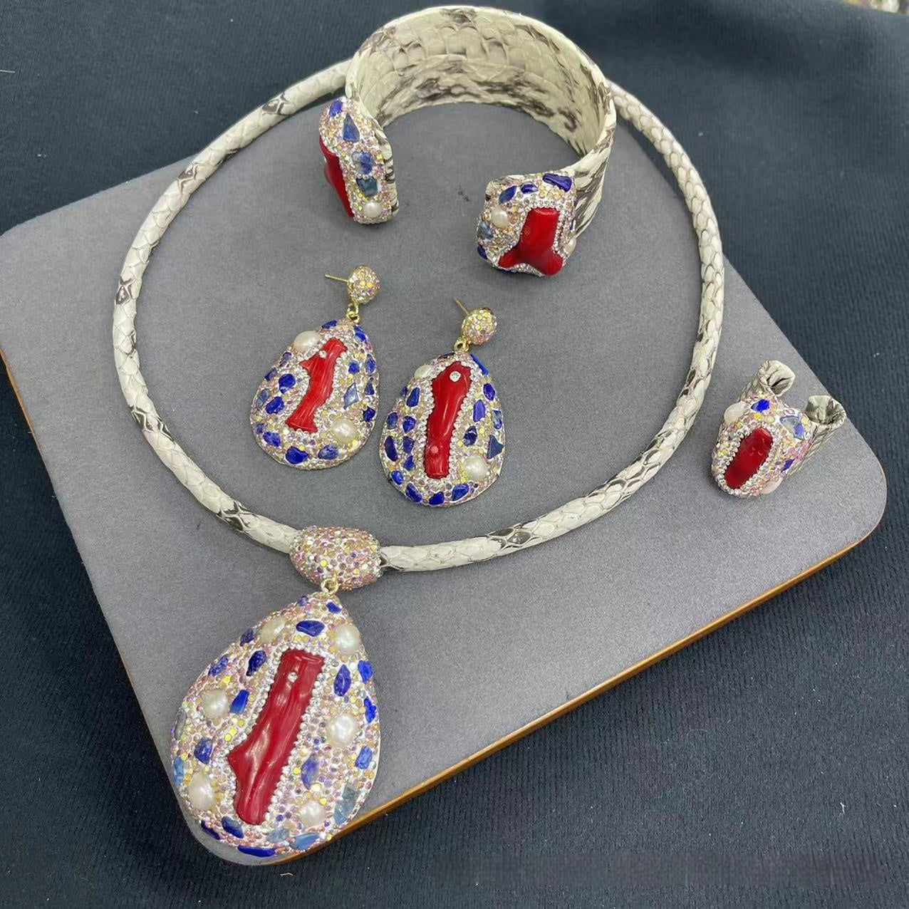 New Genuine Leather Snakeskin Jewelry Set