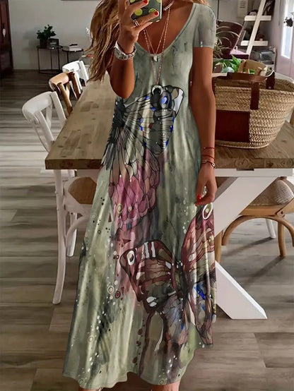 Bohemian Butterfly Print Elizabeth Ainsley Maxi Dress
