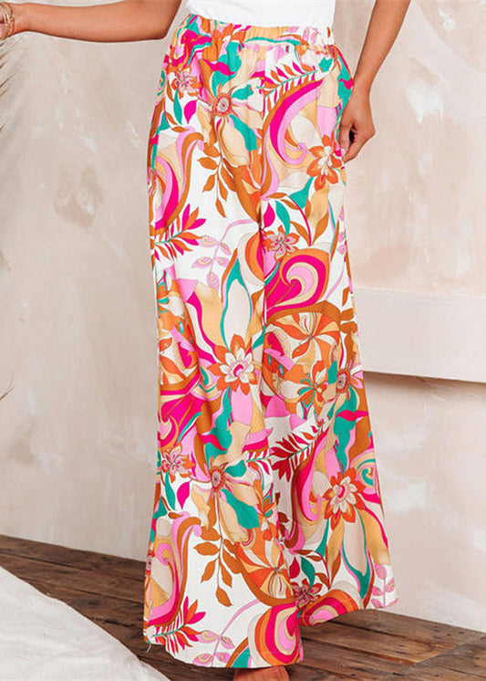Womens Loose High-Waisted Leopard-Print Street-Style Wide-Leg Pants