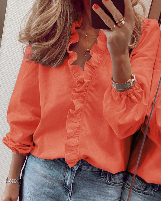 Chic Ruffled Long Sleeve Blouse by Elizabeth Ainsley