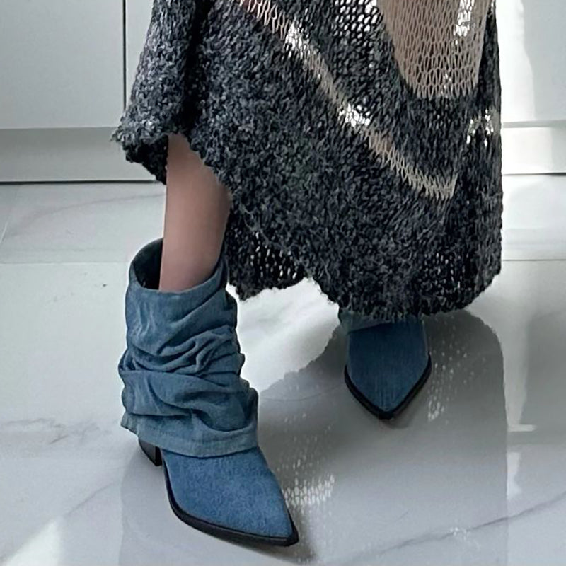 Elizabeth Ainsley Pleated Denim Boots - Thick Sole Comfort