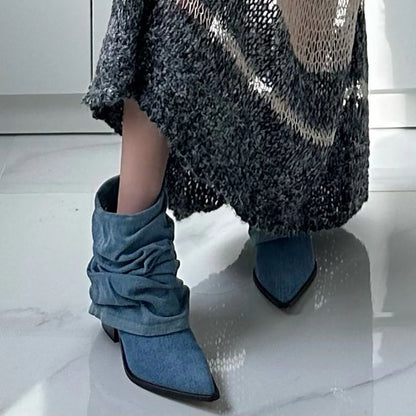 Elizabeth Ainsley Pleated Denim Boots - Thick Sole Comfort