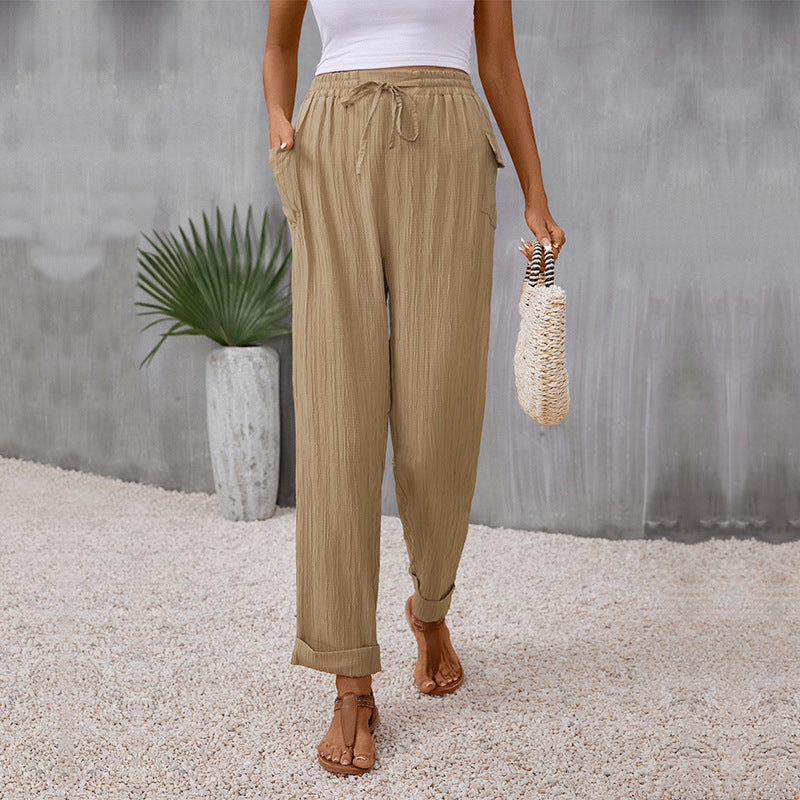 Pleated Khaki Straight Pants Elizabeth Ainsley