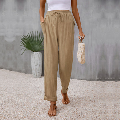Pleated Khaki Straight Pants Elizabeth Ainsley