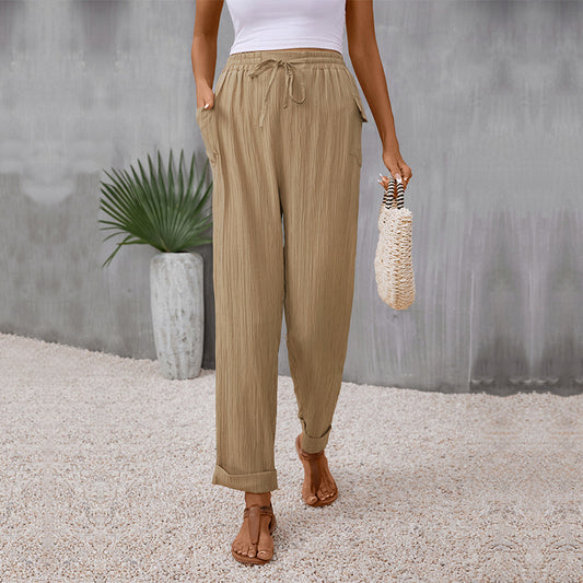 Pleated Khaki Straight Pants Elizabeth Ainsley