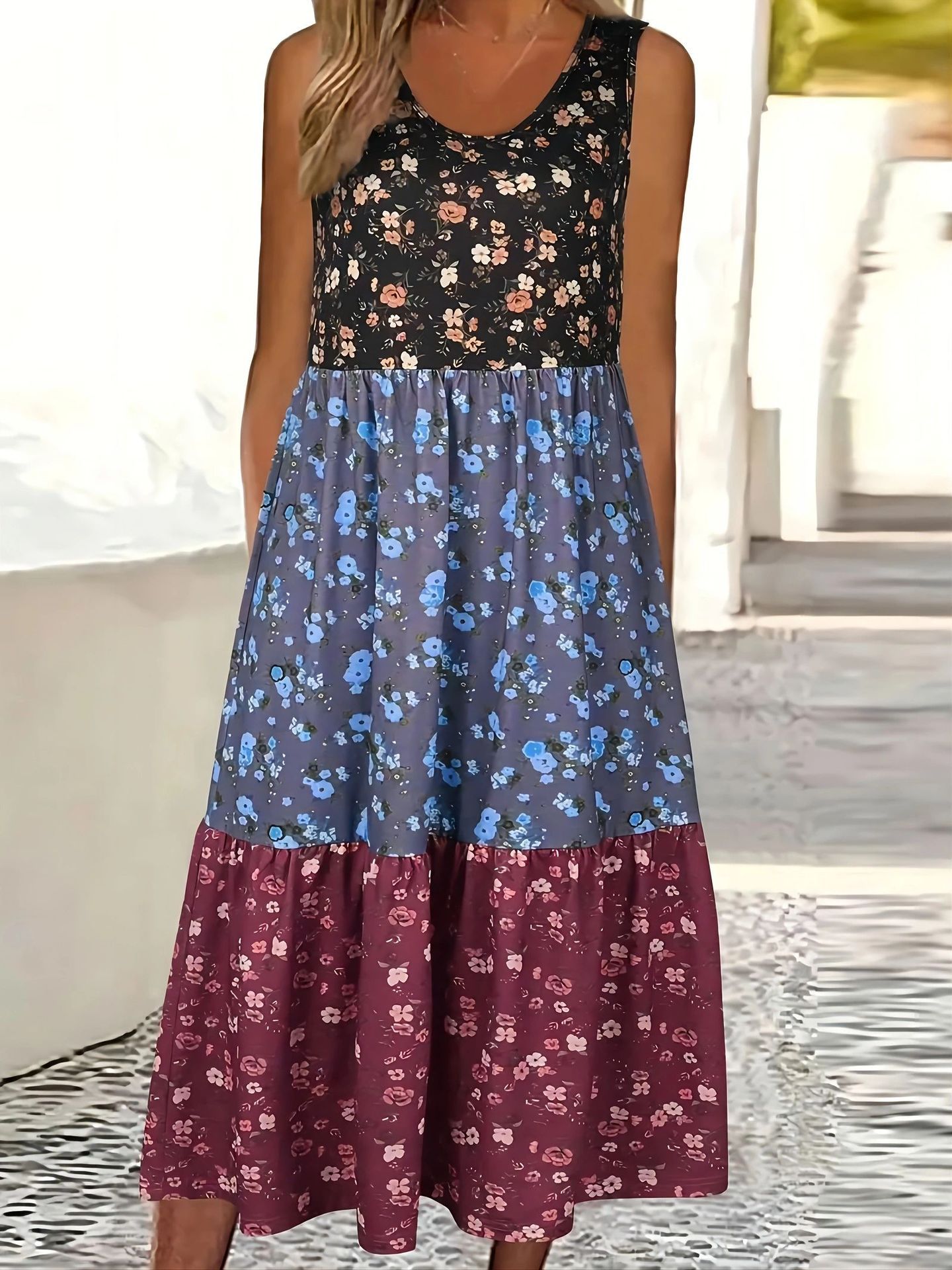 Floral Tiered Elizabeth Ainsley Casual Vest Dress