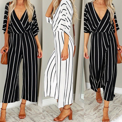 Chic Striped Elizabeth Ainsley Wide-Leg Jumpsuit