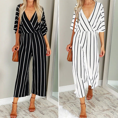 Chic Striped Elizabeth Ainsley Wide-Leg Jumpsuit