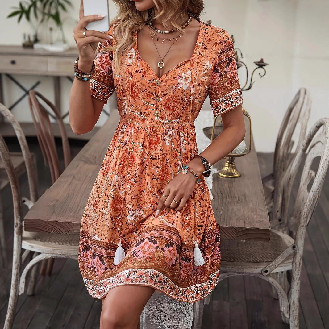 Boho Floral Elizabeth Ainsley Summer A-Line Dress