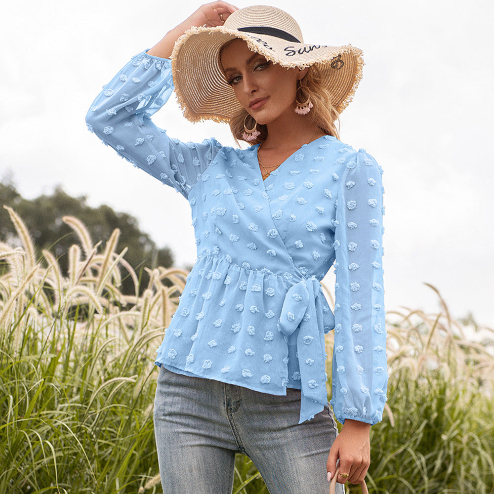 Elegant Jacquard V-Neck Blouse by Elizabeth Ainsley