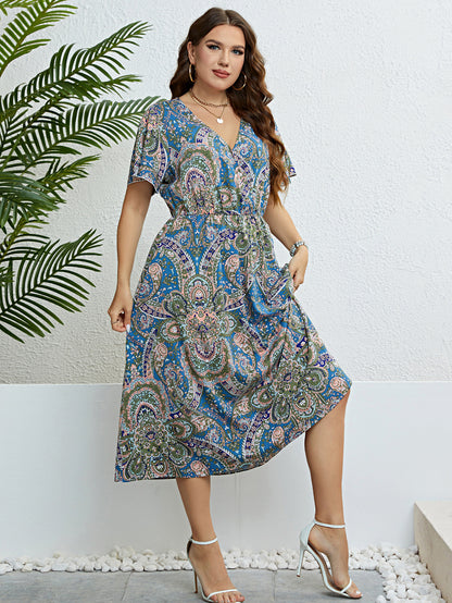 Retro Print Elizabeth Ainsley V-Neck Summer Dress