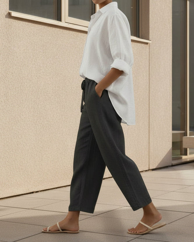 Elegant Cotton Linen Cropped Pants Elizabeth Ainsley