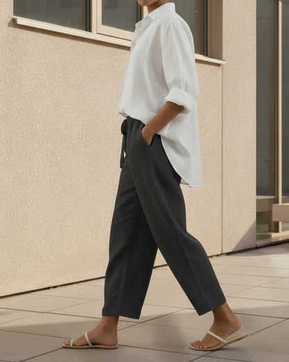 Elegant Cotton Linen Cropped Pants Elizabeth Ainsley