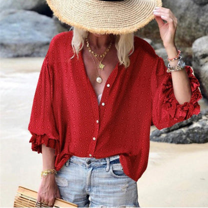Chic Dot Button Down Blouse by Elizabeth Ainsley