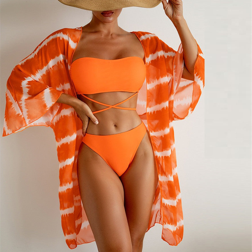 Vibrant Chiffon Three Piece Swimsuit by Elizabeth Ainsley