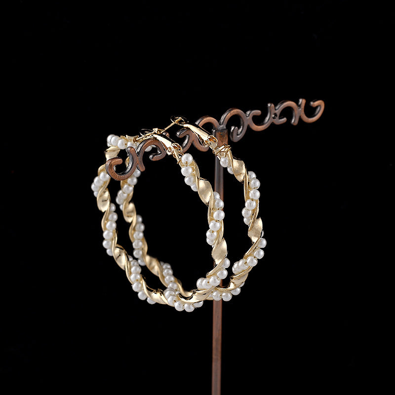 Vintage Pearl Wrapped Hoop Earrings