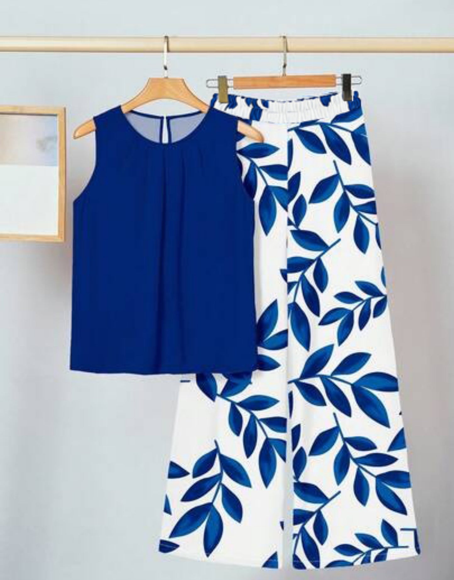Womens Sleeveless Irregular Tank Top And Pants Fashionable Printed Two-Piece Set